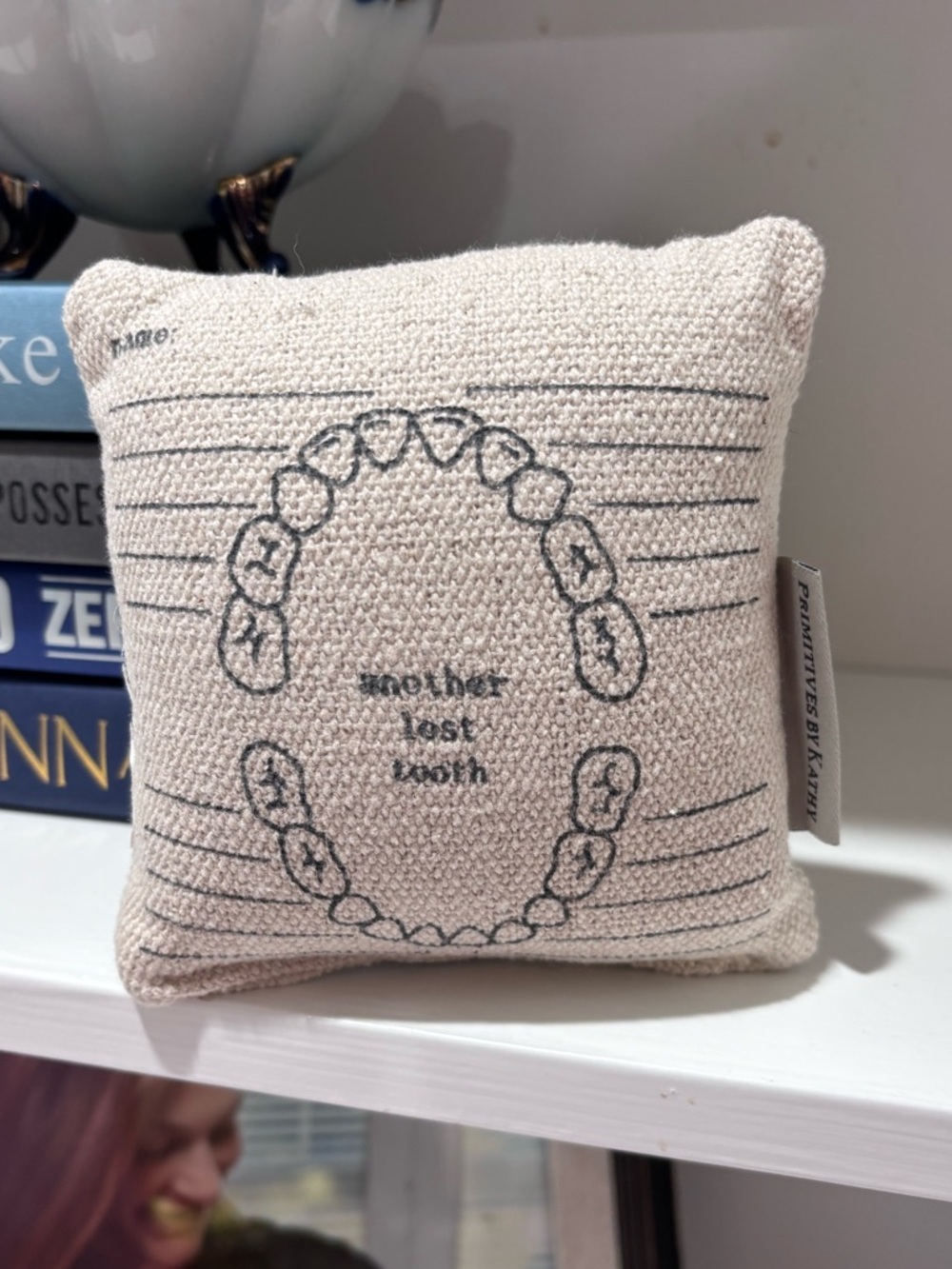 Primitives by Kathy 19269 Mini Linen Pillow, 5.25" x 5.25", Another Lost Tooth